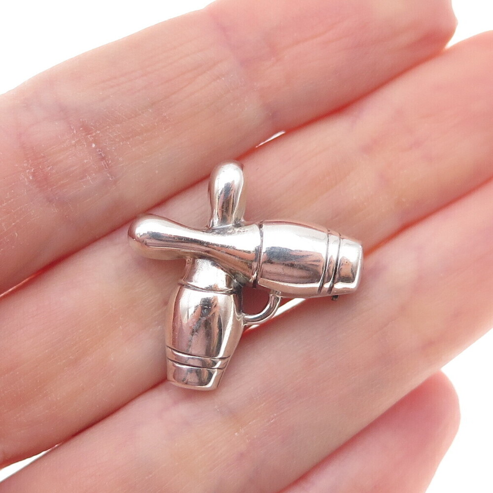Lang 925 Sterling Silver Antique Art Deco Bowling Pins Oxidized Pin Brooch